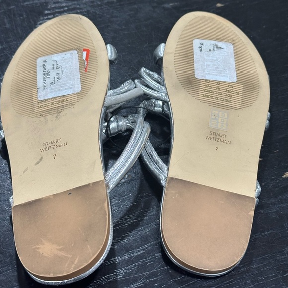 Stuart Weitzman Silver Twisted Knot Sandals Size 7 - Picture 4 of 5